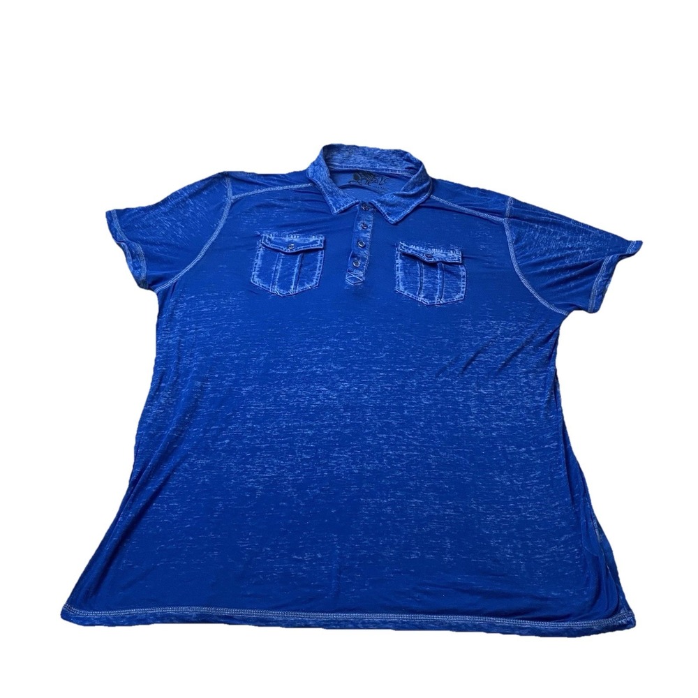 Chalc Fame Men's Blue Pocketed Short Sleeve Polo Size 2XL Sheer Y2k